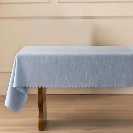 TBL0086 - Blue Scalloped Edge Vertical Textured Striped Tablecloth
