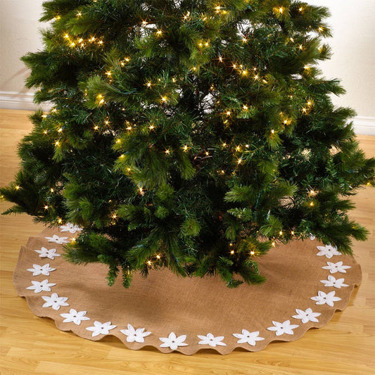 653 - White Felicia Poinsettia Natural 53" Christmas Tree Skirt