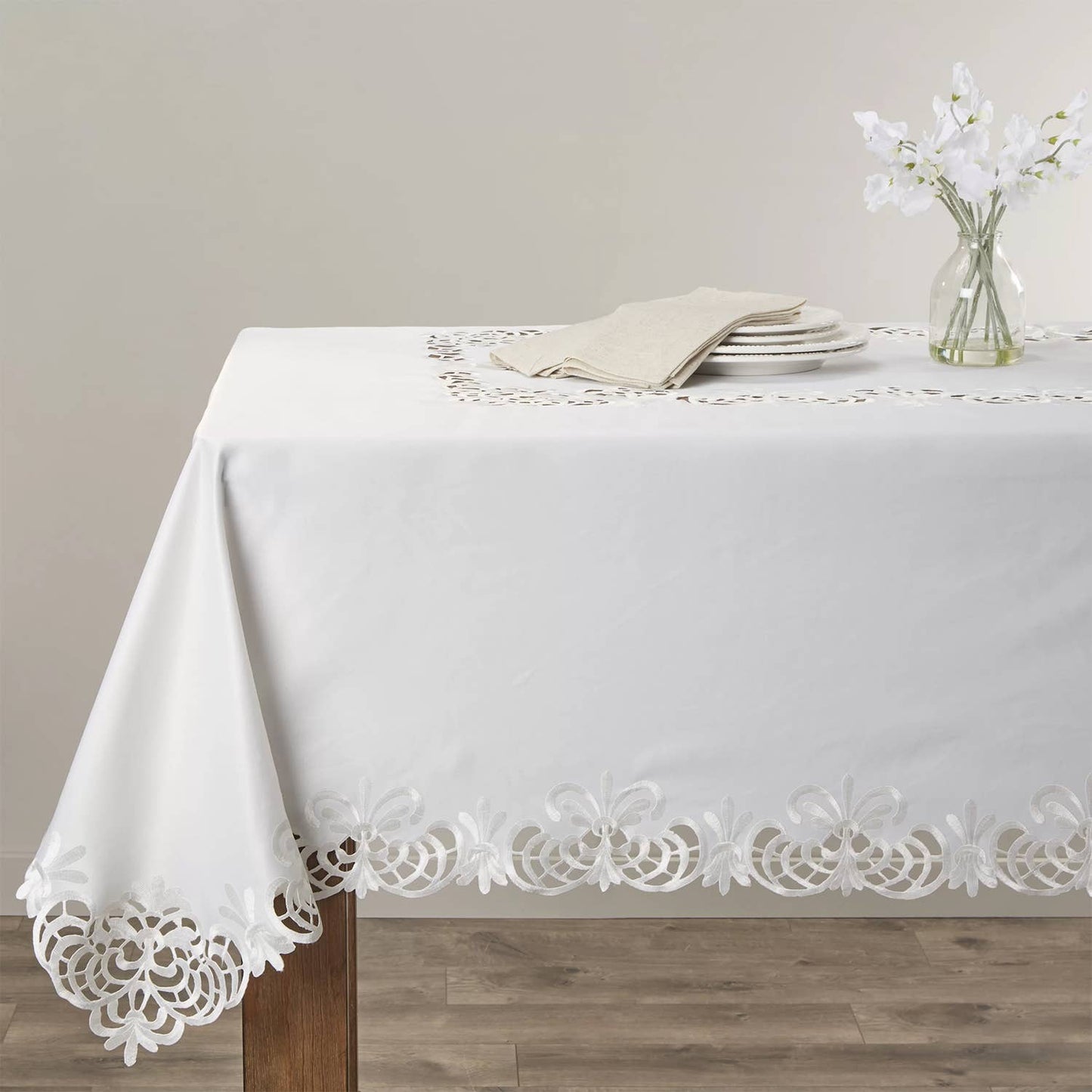 114 - Ivory Cutwork Design Tablecloth