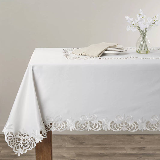 114 - Ivory Cutwork Design Tablecloth