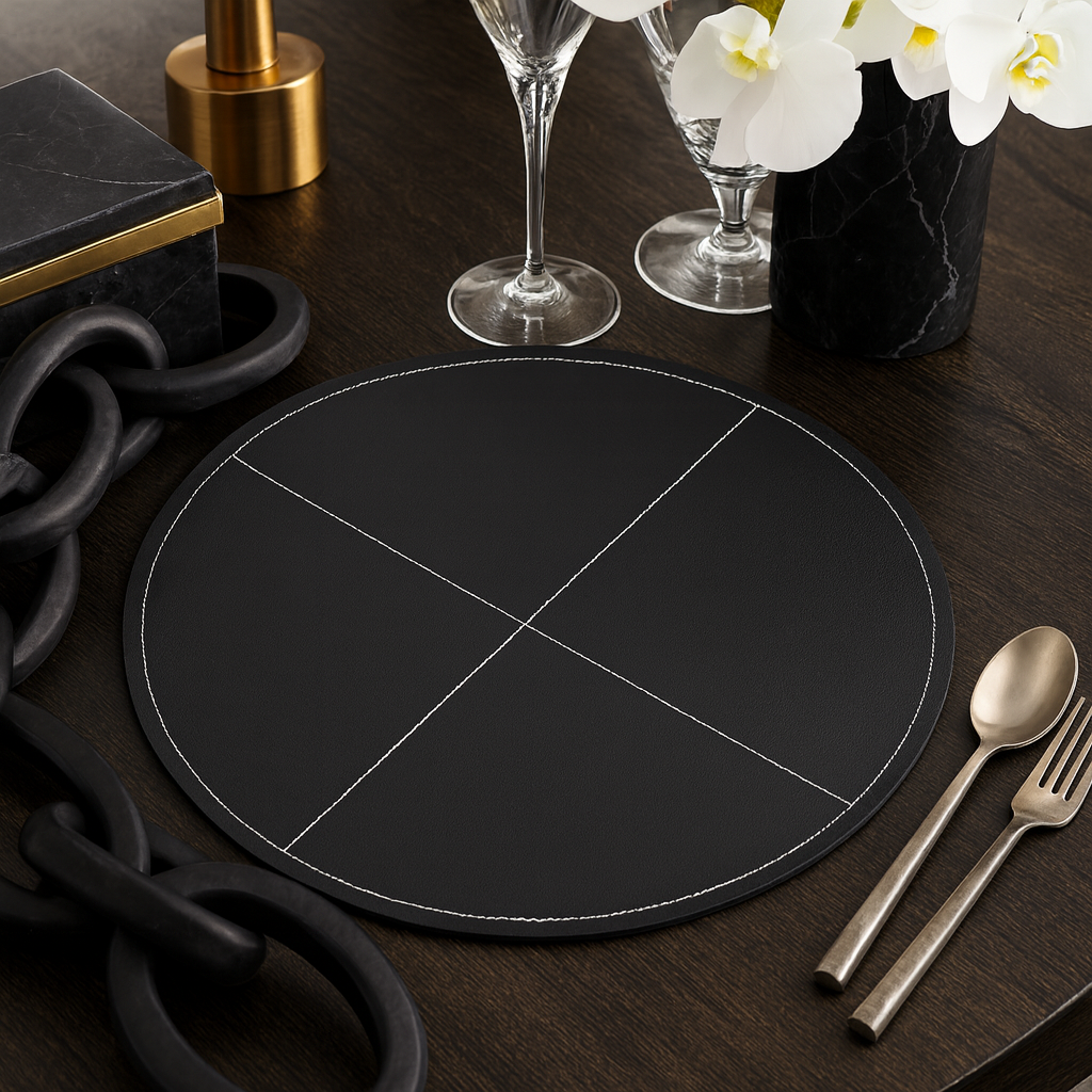 1502 - Black Leatherette 15" Round Placemat