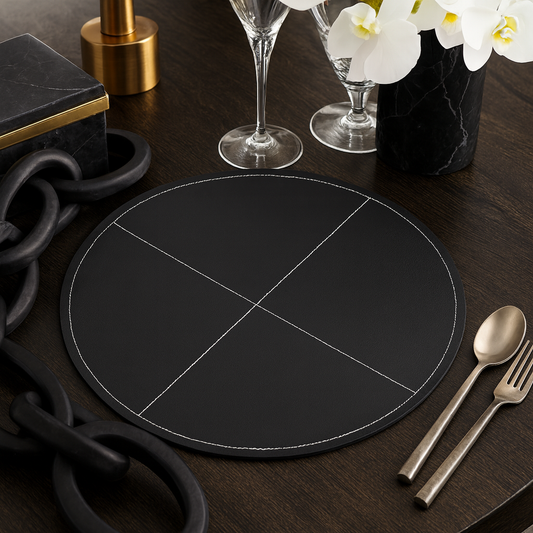 1502 - Black Leatherette 15" Round Placemat