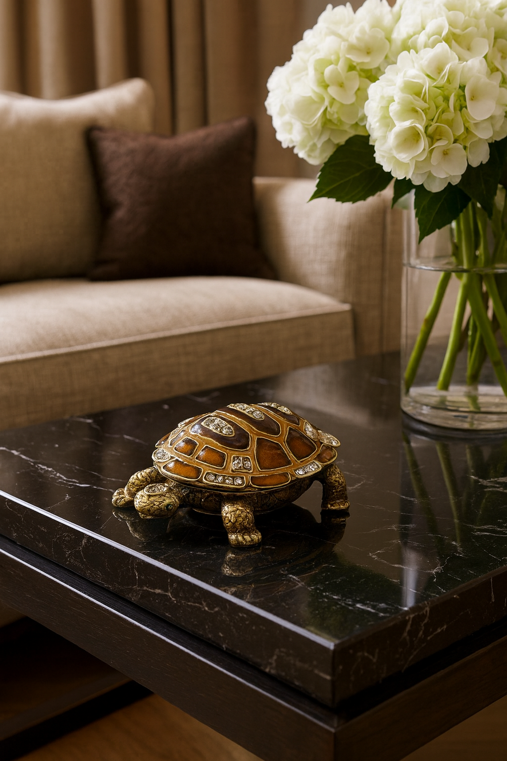 HA449 - Jeweled Turtle Bronze 3" Trinket Box