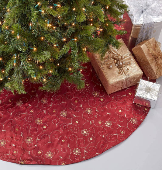 XJ712 - 72" Burgundy Embroidered & Sequined Tree Skirt (Copy)