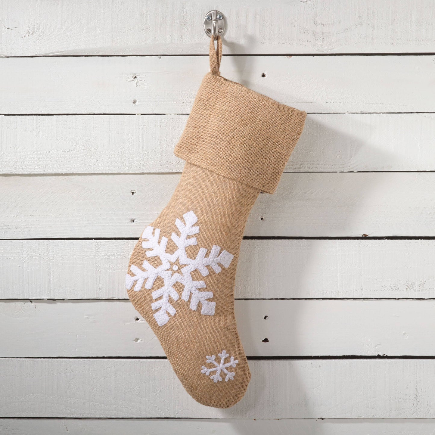 657 - White Snowflake Natural Christmas Stocking