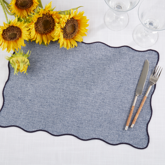1069 - Blue Recycled Cotton Blend Scallop Border 13"x19" Placemat
