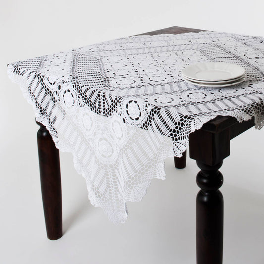 Raul869 - White Handmade Cotton Crochet Lace 45" Square Tablecloth