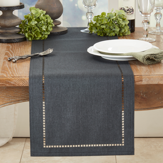 9738 - Black Laser-Cut Hemstitch Table Runner