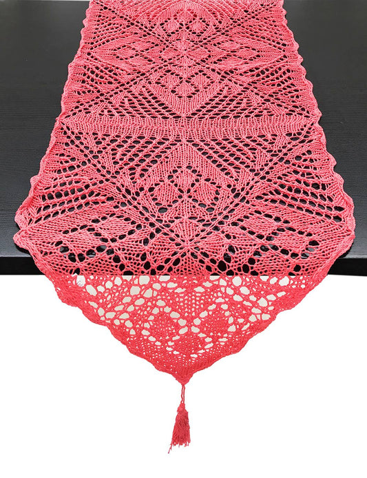 QYZ997 - Coral Hand Crocheted Cotton 16x72 Inch Table Runner