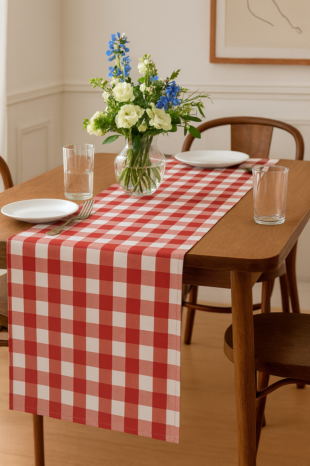TBL0045 - Red-White Handmade Buffalo Check Table Runner