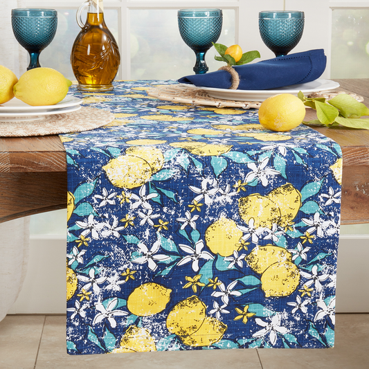 900 - Navy Blue Lemon Cotton Table Runner