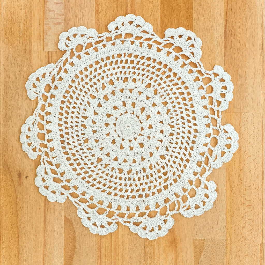4011C - White Medallion Crochet Lace 14" Round Doily