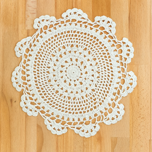 4011C - White Medallion Crochet Lace 14" Round Doily