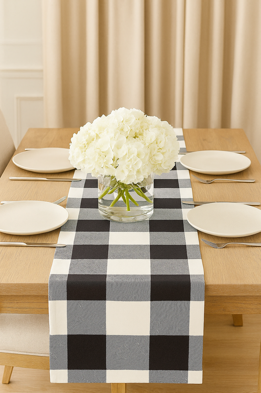 9025 - Buffalo Check Cotton Black-White Table Runner