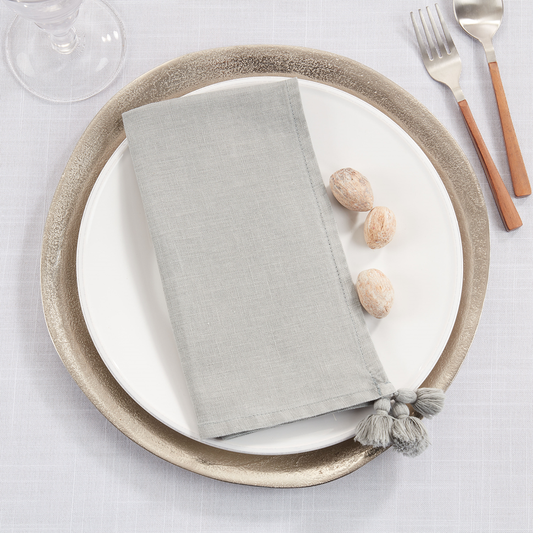 9021 - Blue-Grey Tassel 20" Pure Linen Napkin