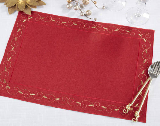 2212 - Burgundy Embroidered Holiday 14X20 Placemat
