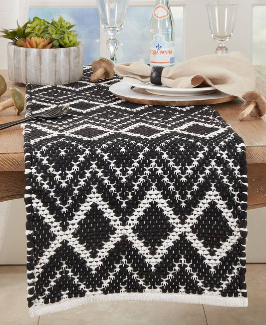 1728 - Black Diamond Chindi 16x72 Cotton Table Runner