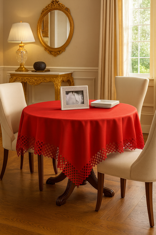 10124 - Red Embroidery Cutwork 72" Square Tablecloth