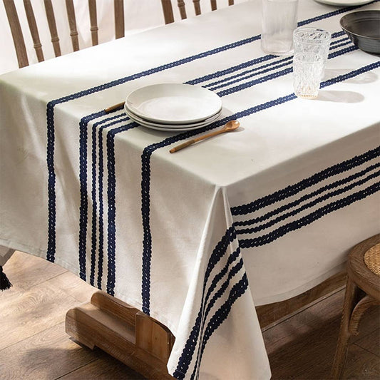 TBL0047 - Classic Chain Print Cotton Tasseled Tablecloth