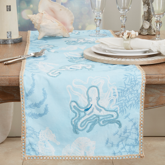 6569 - Blue Sea Life Cotton Table Runner