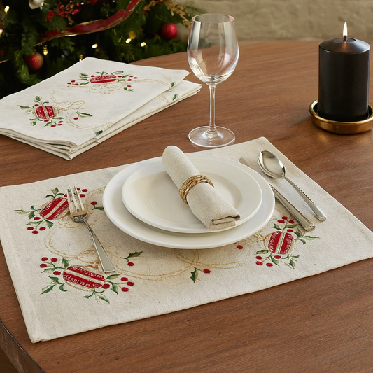 007 - Embroidered Ornament Linen-Poly 14X20 Placemat