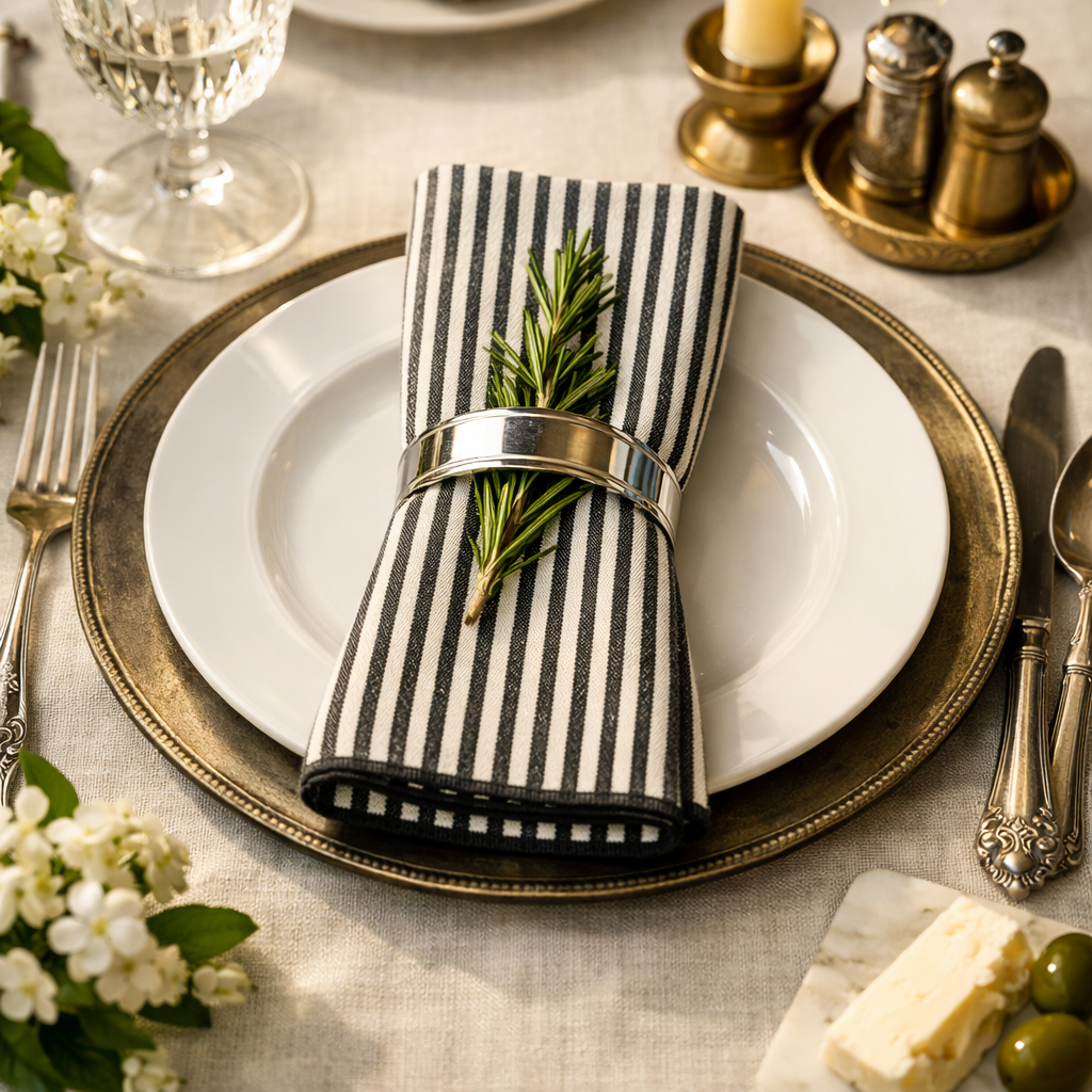 1800 - Black Striped Cotton 20" Dinner Napkin