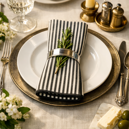 1800 - Black Striped Cotton 20" Dinner Napkin