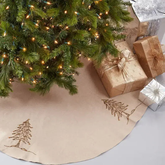 1025 - Gold Beaded Christmas Tree Cotton Tree Skirt