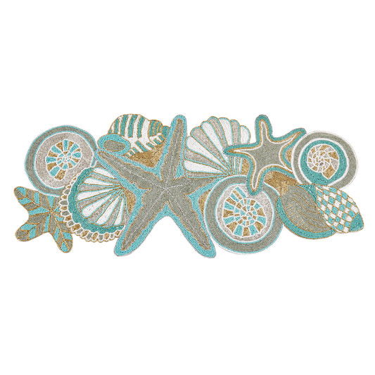 3325 - Aqua Sea Shell Beaded Table Runner