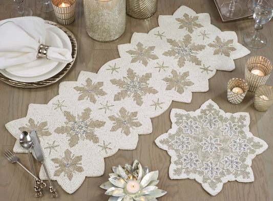 3284 - White Hand Beaded Snowflake 14" Placemat