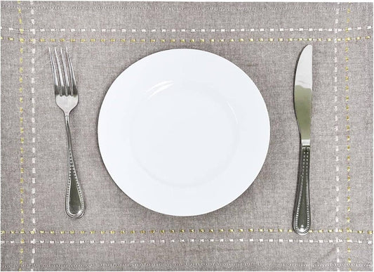 17008 - Gold Stitch Cotton Natural 13"x19" Placemat