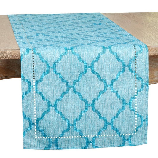 6718 - Turquoise Moroccan Laser-Cut Hemstitch Table Runner