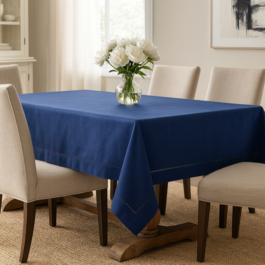 7300 - Classic Blue Hemstitch Tablecloth