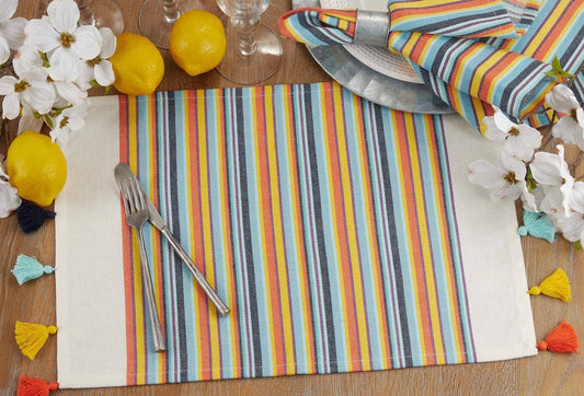 375 - Multicolor Fiesta Stripe Cotton Tasseled 14"x20" Placemat