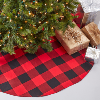 9025 - Red Black Buffalo Plaid Cotton 53" Christmas Tree Skirt