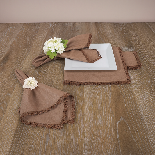 1011 -  Mocha Le Crochet Lace Cotton- Linen 20" Dinner Napkin