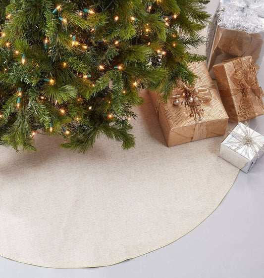 XM731 - Natural Linen Blend Christmas Tree Skirt with Gold Piping