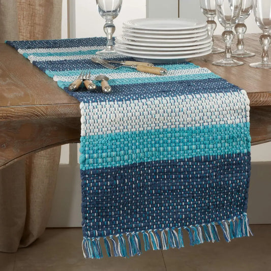 4001 - Blue Striped Chindi Cotton 16"X72" Table Runner