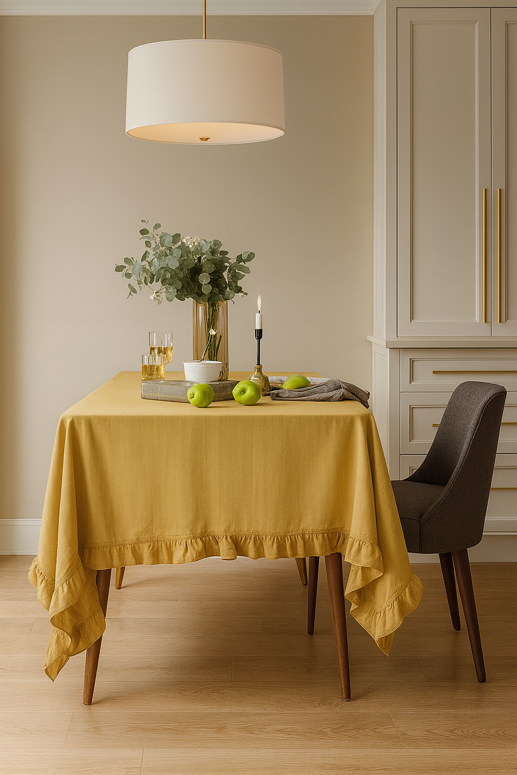 TBL0040 - Yellow French Embroidered Ruffled Cotton Tablecloth