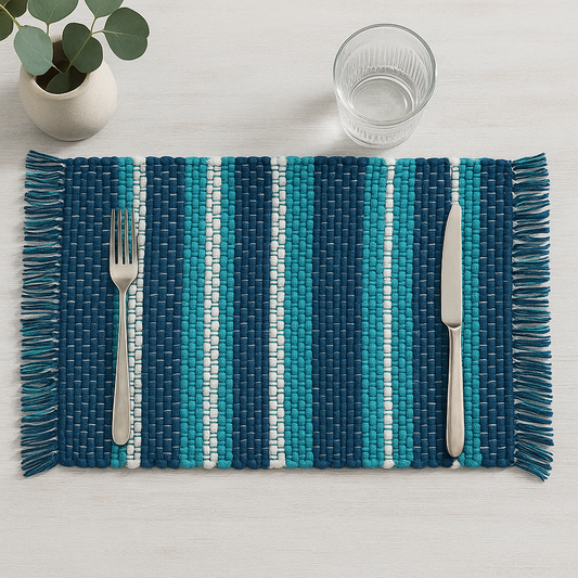 4001 - Blue Striped Chindi Cotton 14"x24" Placemat