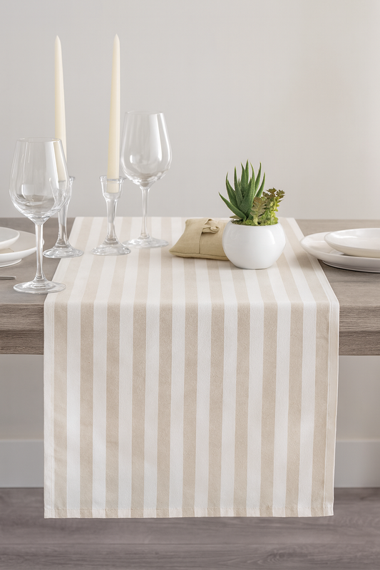 TBL0030 - Beige & White Stripe Cotton Table Runner