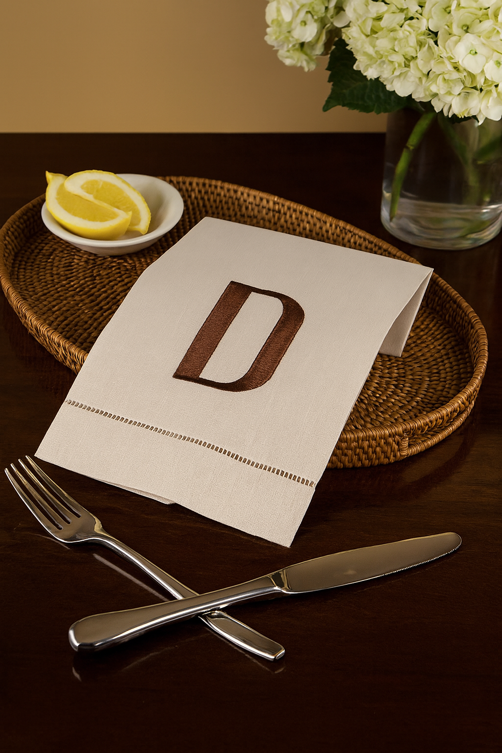 019D - Embroidered Letter "D" Natural 14"x22" Hand Towel