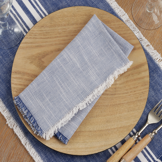 1919 - Blue Two-Tone Cotton 20" Fringe Cloth Napkin