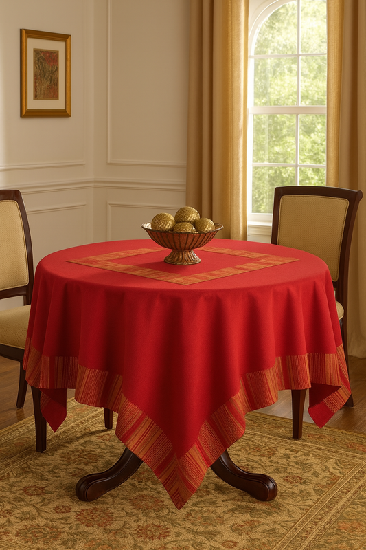 1658 - Red Striped Woven Square Tablecloth