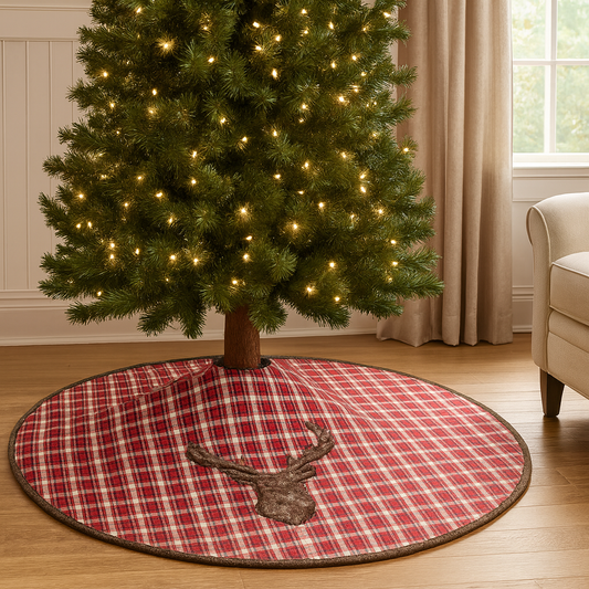 1026 - Reindeer Plaid Faux Fur 54" Christmas Tree Skirt