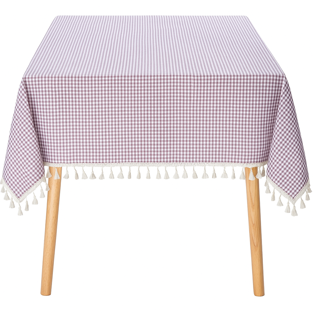 TBL0062 - Purple Gingham Plaid Tasseled Cotton Tablecloth