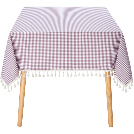 TBL0062 - Purple Gingham Plaid Tasseled Cotton Tablecloth