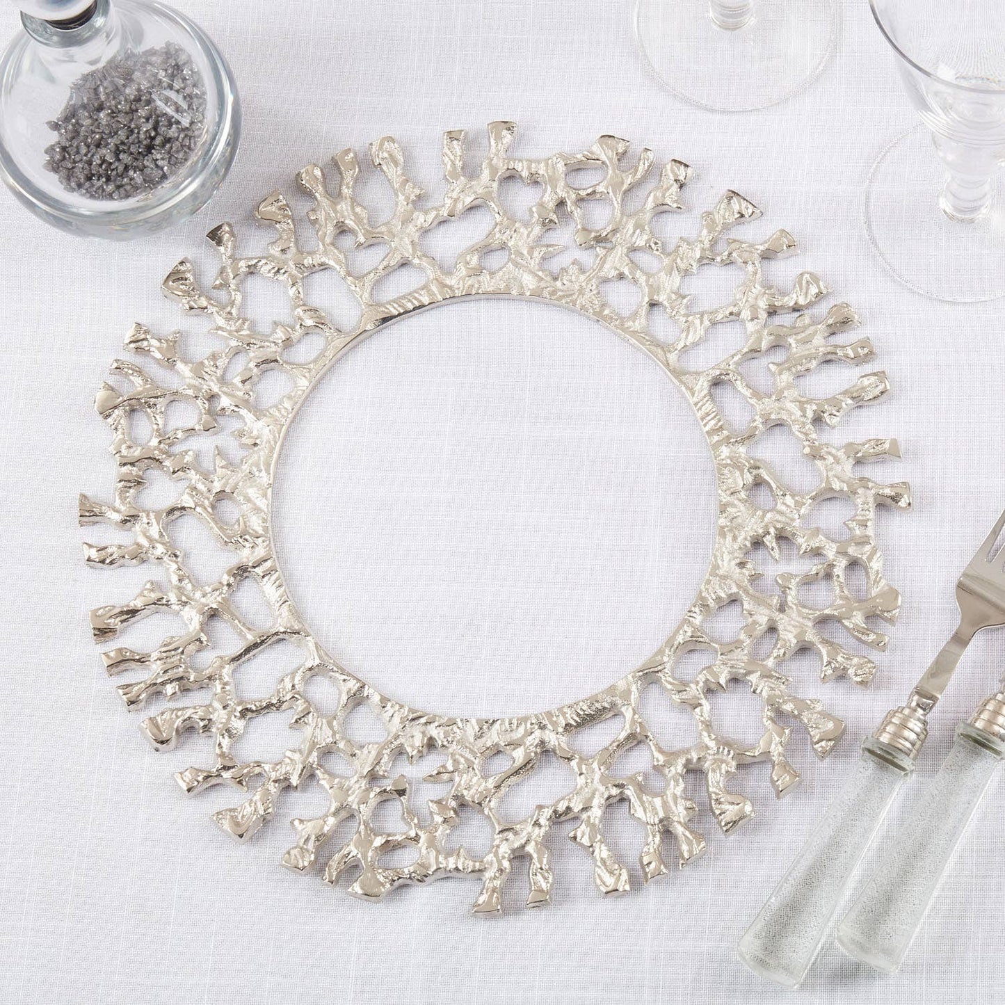 CH970 - Silver Coral Rim Aluminum 13" Round Charger Plate