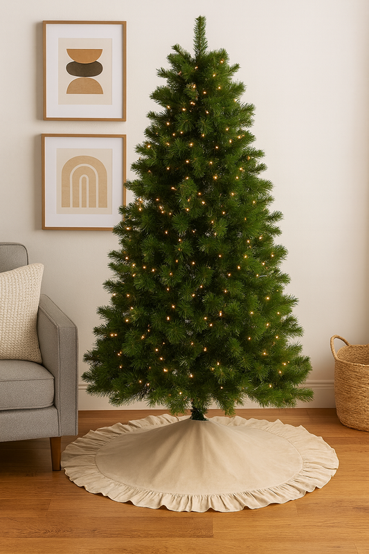 517 - Natural Ruffled Design Cotton 56" Christmas Tree Skirt