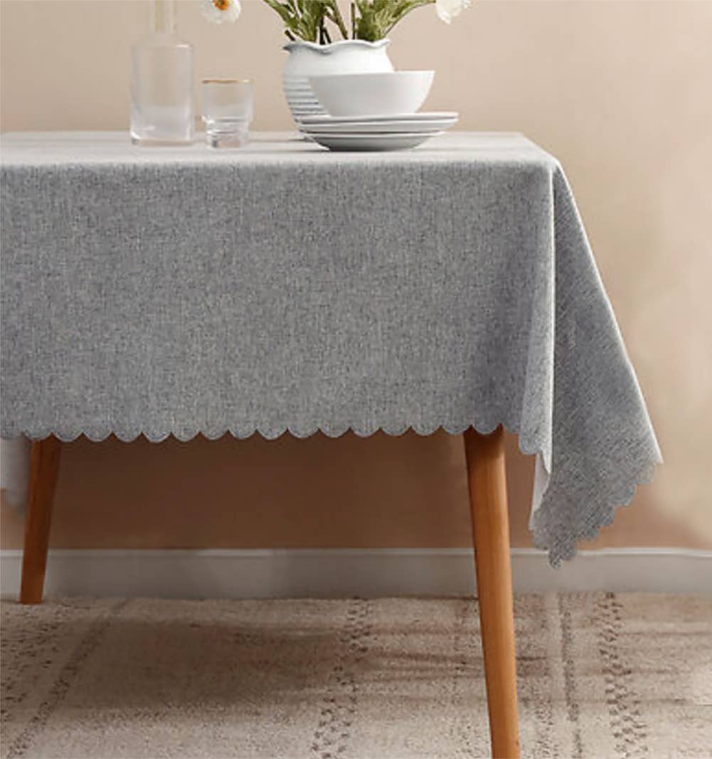 TBL0057 - Grey Scalloped Border Wrinkle-Free Heat-Resistant Tablecloth